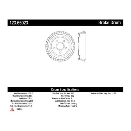 Centric C-Tek Standard Brake Drum, C-Tek 123.65023 123.65023